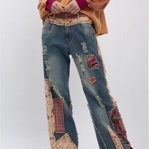Blue Velvet Vintage-Inspired Patchwork Flare Jeans